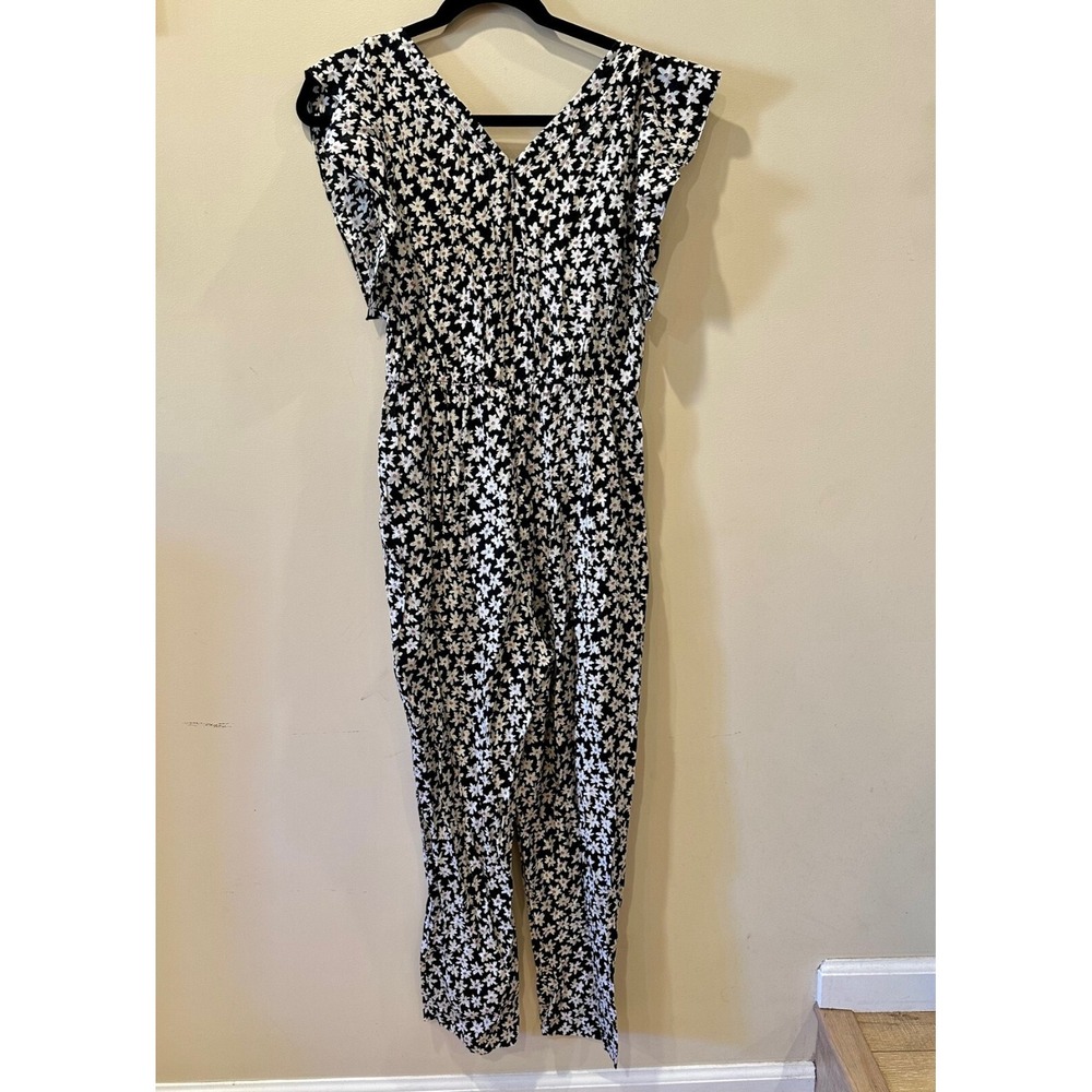 Rebecca Taylor Star Fleur B/W Jumpsuit 100% Silk Jacquard Sz 2 Designer Luxury
